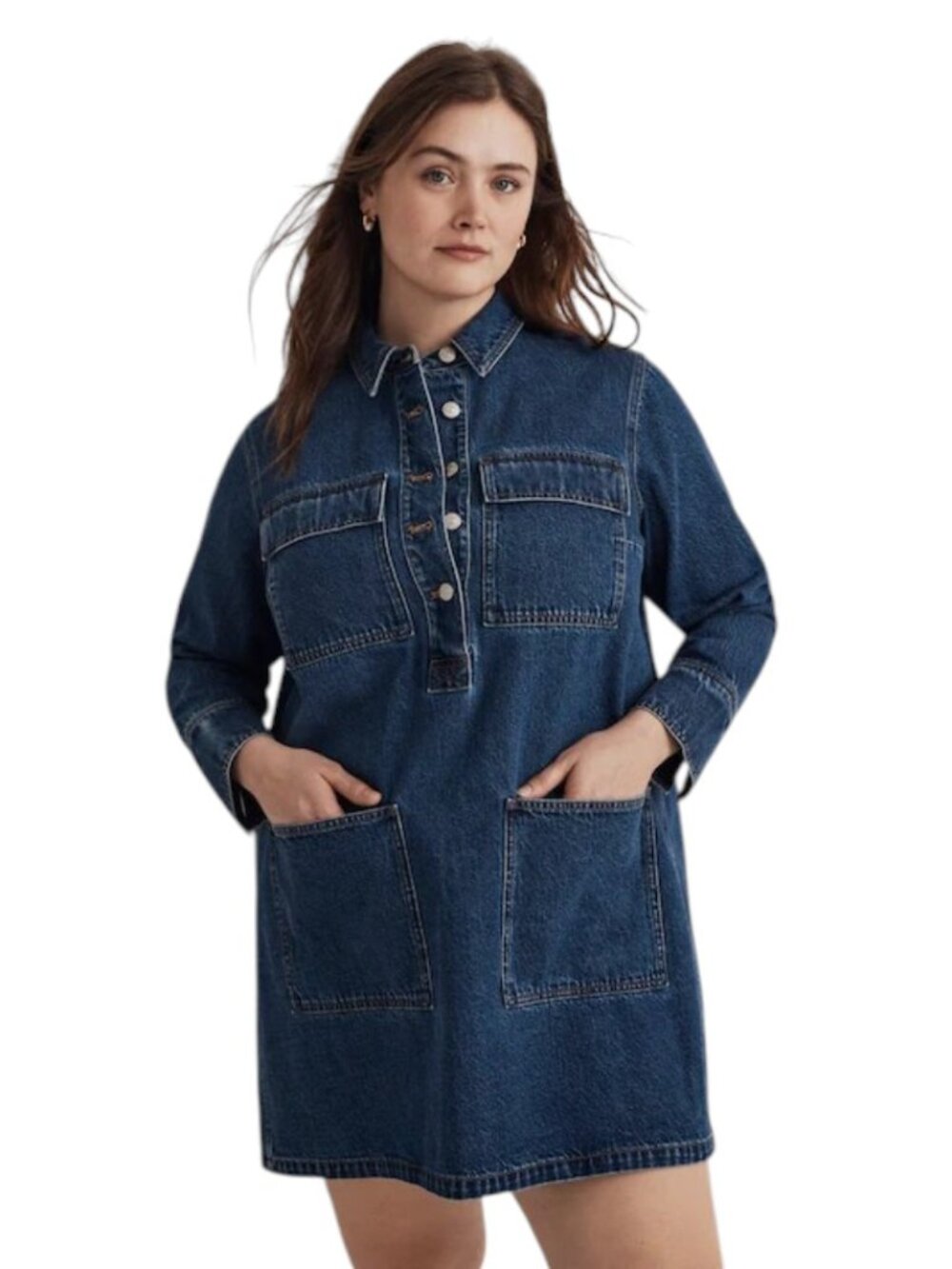 Madewell Denim Jean Dress Tunic Shirt Women's Large Blue Collared Pockets